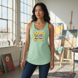 Racerback tank with floral artwork and text reading It’s Not Left or Right It’s Right or Wrong