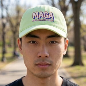 dad hat with the phrase “MAGA – Make Assholes Go Away” in bold red, white, and blue lettering.