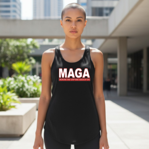 Racerback tank featuring the phrase MAGA Morons and Grifters Association in bold lettering