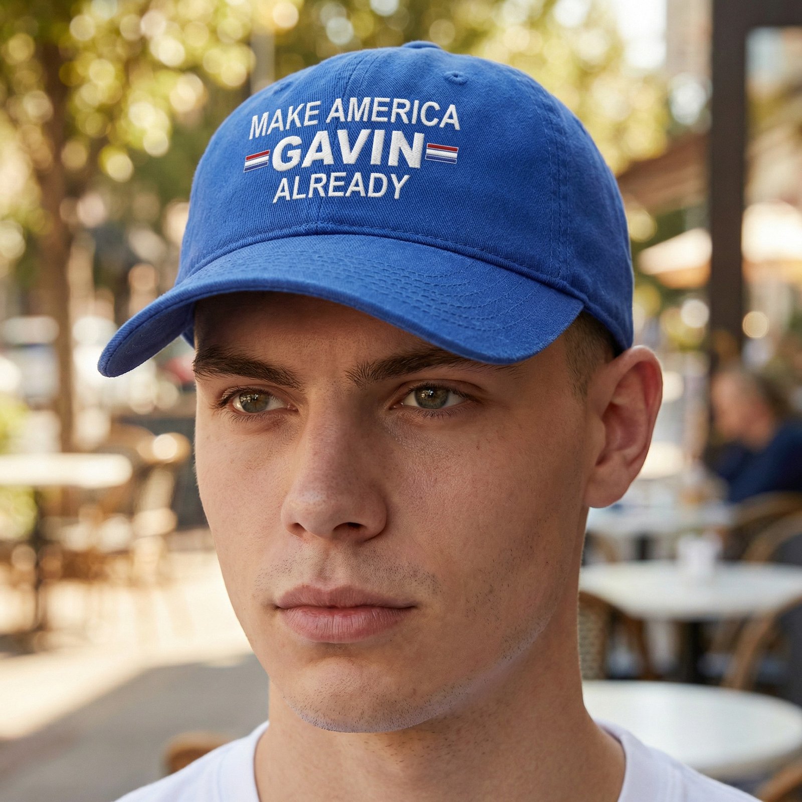 MakeAmericaGavinHat Dad hat featuring the phrase “Make America GAVIN Already” in bold block lettering.