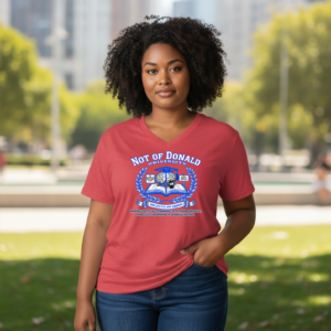Graphic t-shirt featuring a satirical academic-style emblem with a bold political message.