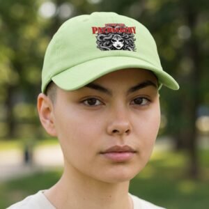 Dad hat featuring a Medusa illustration with the phrase “Petrify the Patriarchy.”