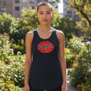 Racerback tank top featuring a lips graphic with “Resist” text.