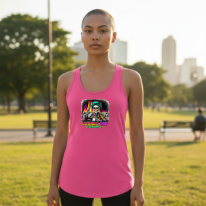 Racerback tank top featuring a skeleton illustration with “Sounds Gay, Count Me In” text.