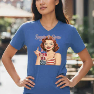 Retro pin-up graphic t-shirt with “Sugar & Spice & F*ck Ice” statement lettering.