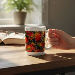 15oz Christina Talks Tea collaboration mug with signature teacup inspired pattern