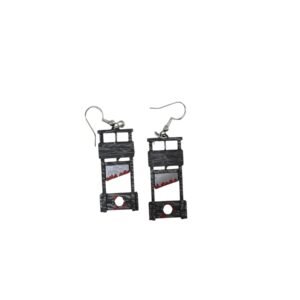 Hypoallergenic guillotine statement earrings with detailed miniature guillotine design.