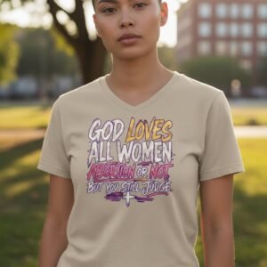 Graphic t-shirt featuring bold typography with a faith-based message designed to inspire reflection and conversation