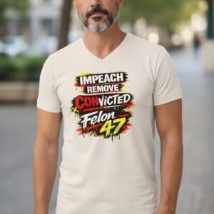 Graphic t-shirt with bold typography featuring a protest-style message in a distressed paint design