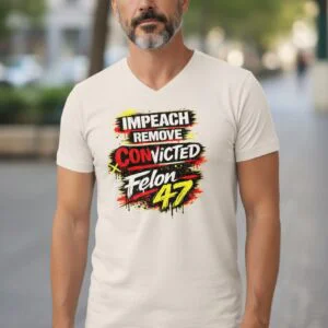 Graphic t-shirt with bold typography featuring a protest-style message in a distressed paint design