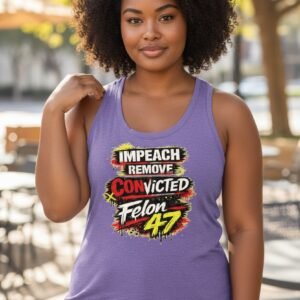 Graphic t-shirt featuring bold distressed typography with a strong political statement in a graffiti-style design