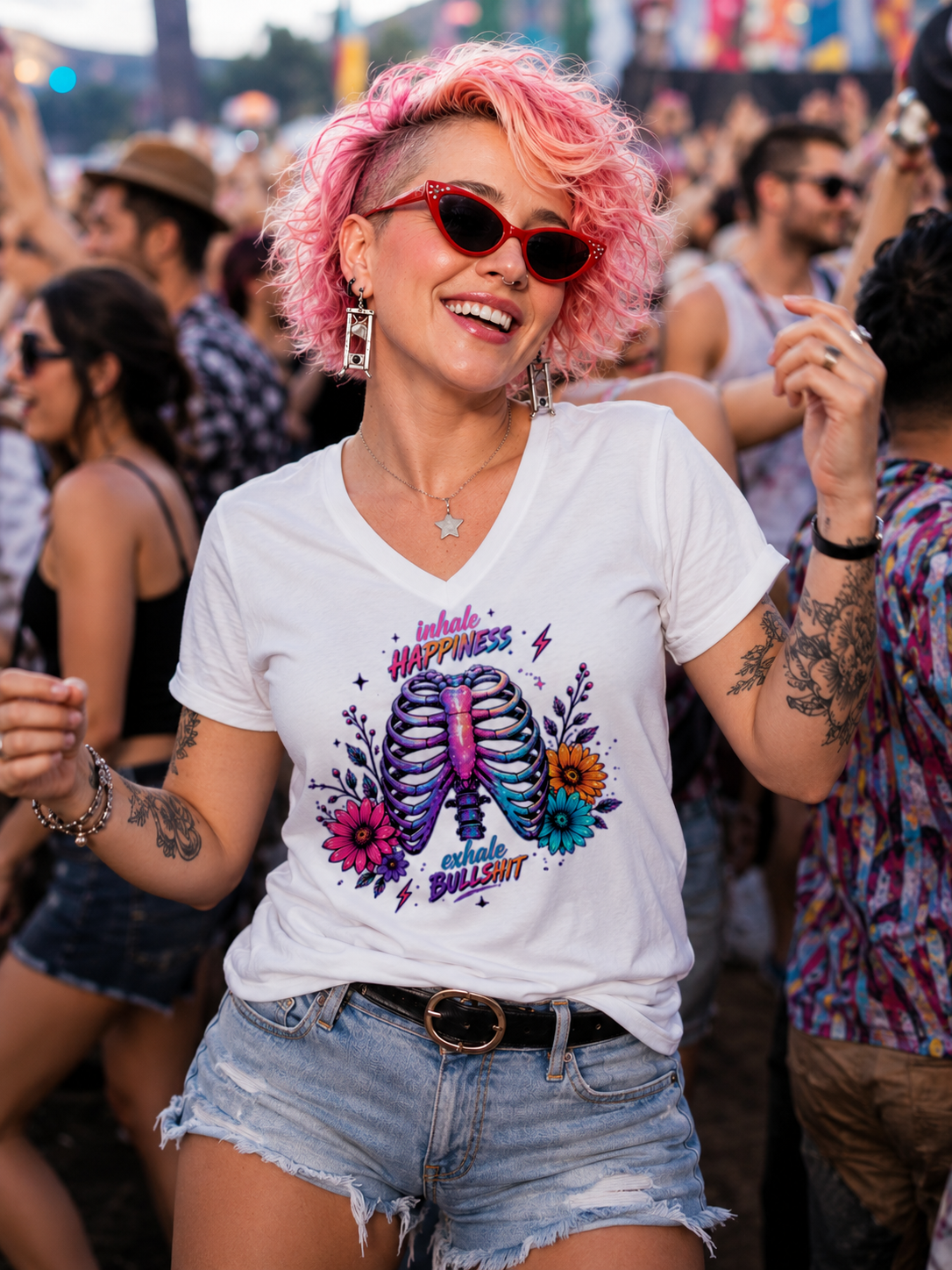 ChatGPT Image May 11, 2026 at 07_40_37 PM Graphic t-shirt featuring vibrant floral artwork, rib cage illustration, and playful motivational quote design.