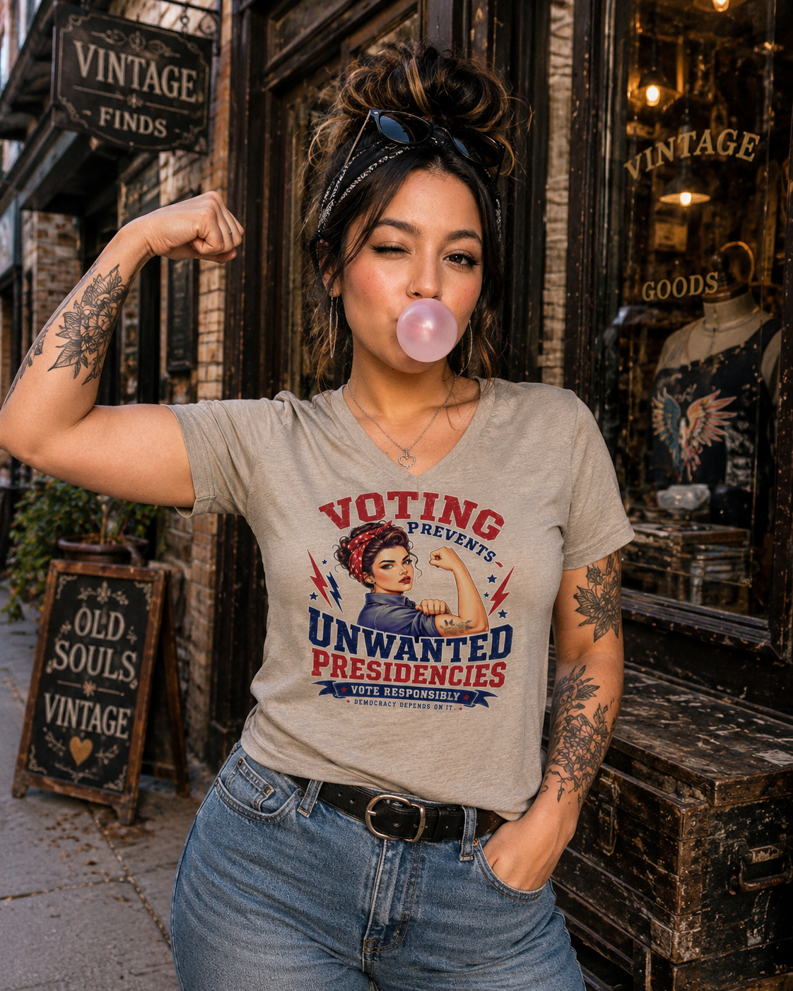 ChatGPT Image May 11, 2026 at 08_34_51 PM Graphic t-shirt featuring retro-inspired voting artwork with a bold political statement message.