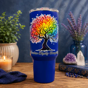 40oz tumbler featuring a Tree of Life UV DTF design with inspirational wording.