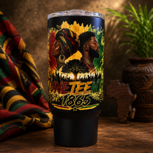 40oz tumbler featuring a Juneteenth 1865 UV DTF design celebrating freedom, heritage, and unity.