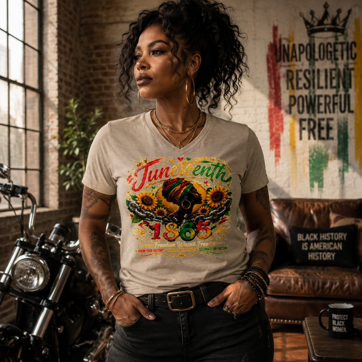 JuneteenthWoman Juneteenth 1865 t-shirt featuring heritage-inspired artwork and the message "Freedom Wasn't Free" celebrating African American history and resilience.