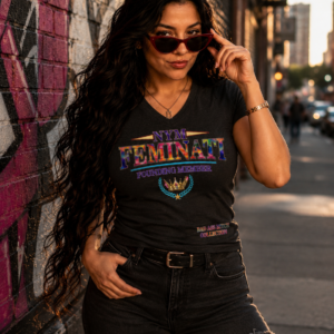 NYM Feminati Founding Member Anniversary t-shirt featuring front and back graphic designs commemorating one year of community support.