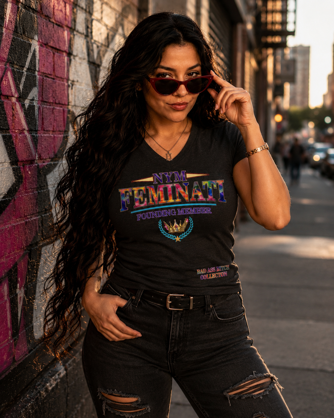 Femanati NYM Feminati Founding Member Anniversary t-shirt featuring front and back graphic designs commemorating one year of community support.