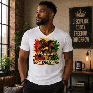 Juneteenth 1865 t-shirt featuring heritage-inspired artwork celebrating freedom, unity, and African American history.